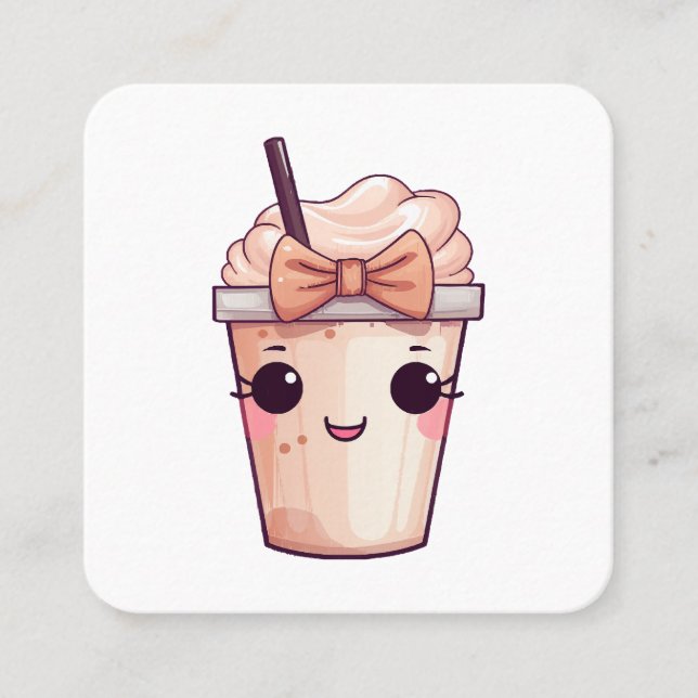 Kawaii Smiling Frappe Quadratische Visitenkarte (Vorderseite)