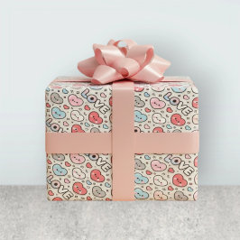 Kawaii Smiling Hearts Love Transparent Pattern Geschenkpapier