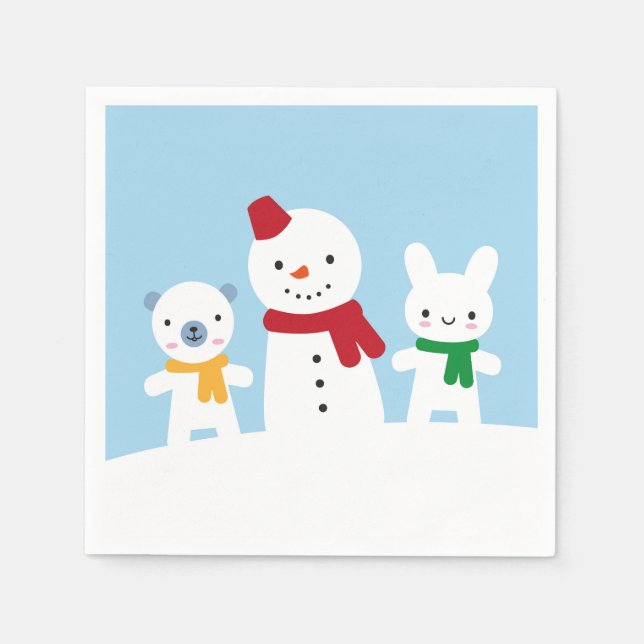 Kawaii Snow Day with Bunny & Bear Serviette (Vorderseite)