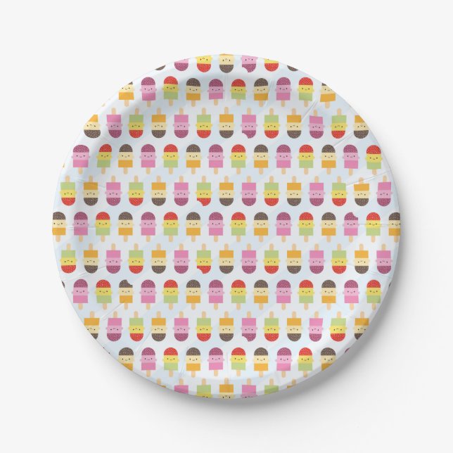 Kawaii Sommer-Eis-Lutschbonbons/Popsicles Pappteller (Vorderseite)