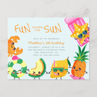Kawaii Sommerspass unter dem Sonnenschein Kinderge Einladungspostkarte