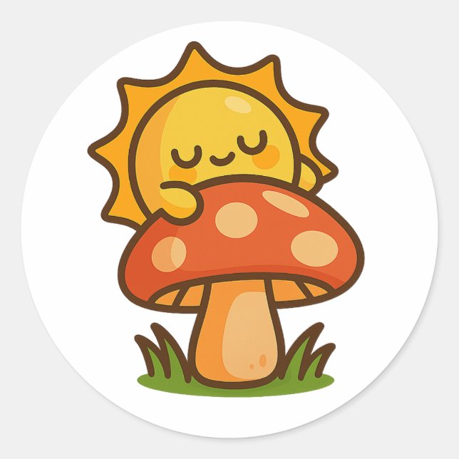 Kawaii-Sonne auf Pilz – Sticker (Vorderseite)