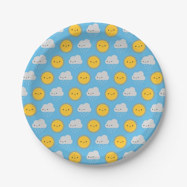 Kawaii Sonne & Regen Pappteller (Vorderseite)