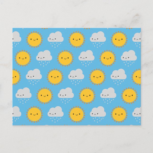 Kawaii Sonne & Regen Postkarte (Vorderseite)