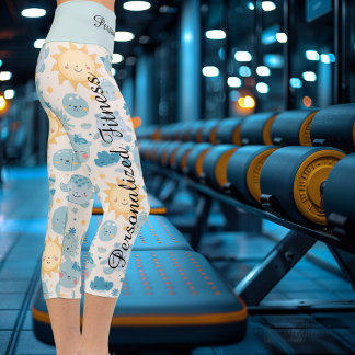 Kawaii-Sonne- und Mondmuster - Whimsikfarben Capri Leggings