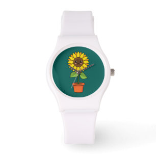 Kawaii Sonnenblume Pflanze in einem Topf Armbanduhr
