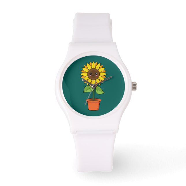 Kawaii Sonnenblume Pflanze in einem Topf Armbanduhr (Vorderseite)