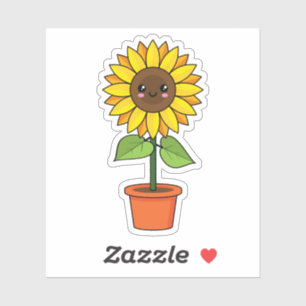 Kawaii Sonnenblume Pflanze in einem Topf Aufkleber