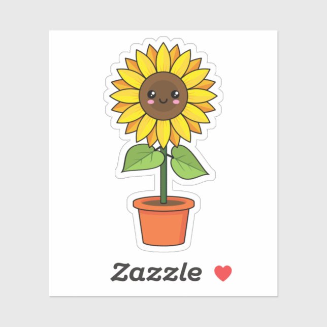Kawaii Sonnenblume Pflanze in einem Topf Aufkleber (Blatt)