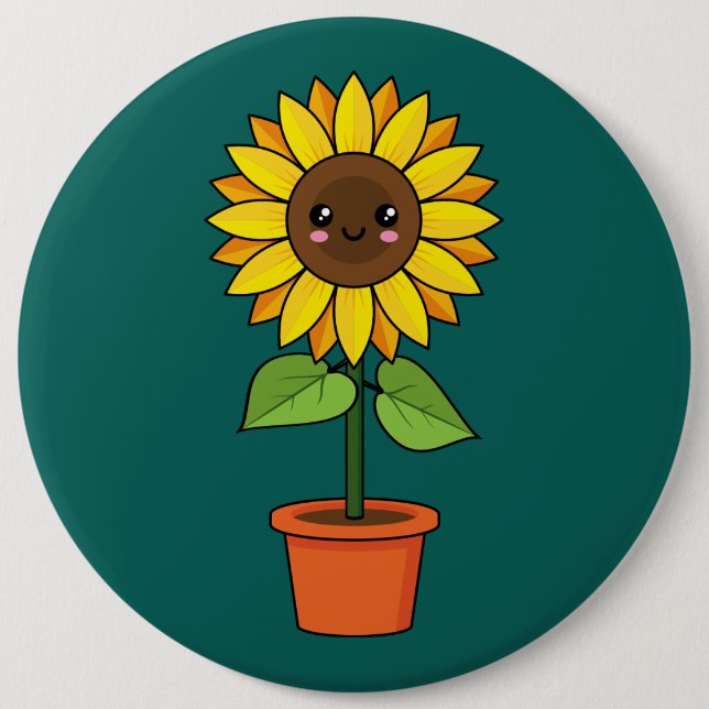 Kawaii Sonnenblume Pflanze in einem Topf Button (Vorderseite)