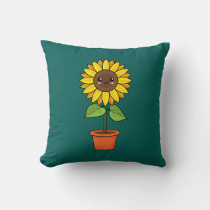 Kawaii Sonnenblume Pflanze in einem Topf Kissen