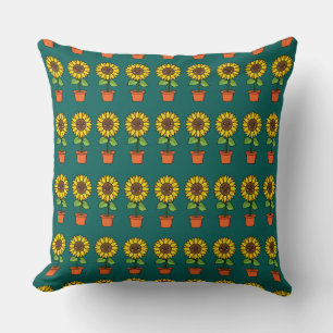 Kawaii Sonnenblume Pflanze in einem Topf Kissen