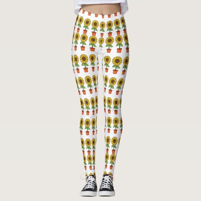 Kawaii Sonnenblume Pflanze in einem Topf Leggings (Vorderseite)