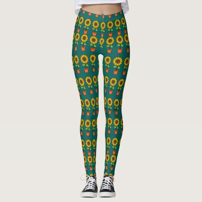Kawaii Sonnenblume Pflanze in einem Topf Leggings (Vorderseite)