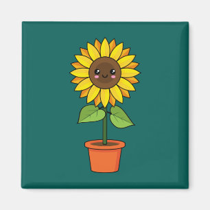 Kawaii Sonnenblume Pflanze in einem Topf Magnet