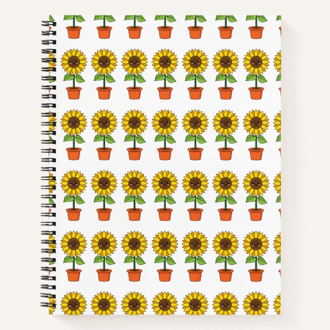 Kawaii Sonnenblume Pflanze in einem Topf Notizbuch (Vorderseite)
