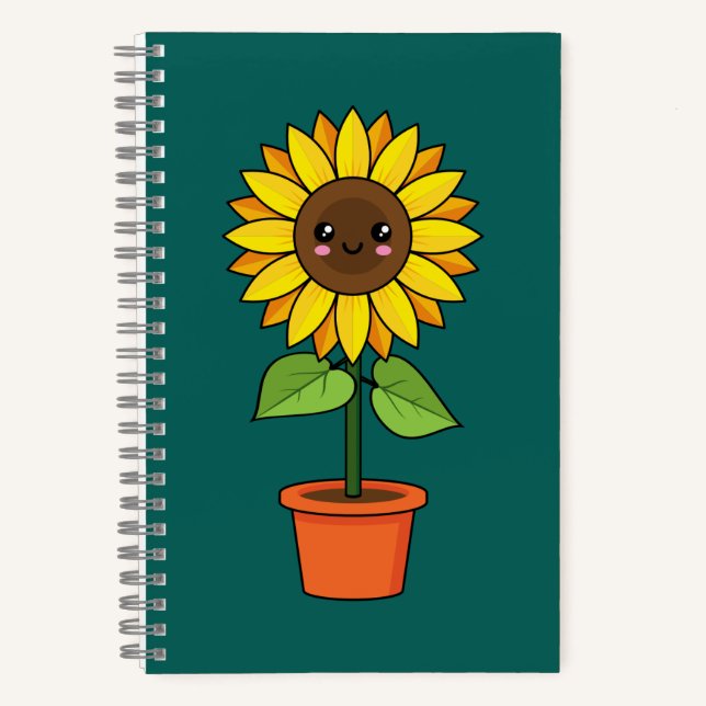 Kawaii Sonnenblume Pflanze in einem Topf Notizbuch (Vorderseite)