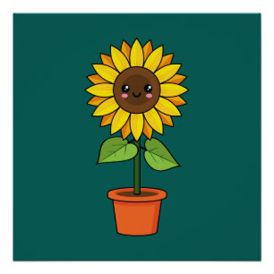 Kawaii Sonnenblume Pflanze in einem Topf Poster