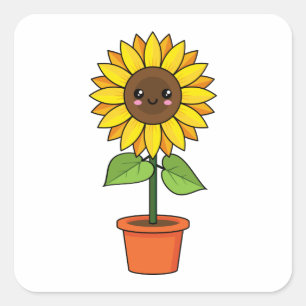Kawaii Sonnenblume Pflanze in einem Topf Quadratischer Aufkleber