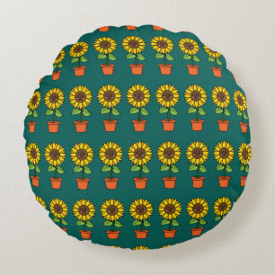 Kawaii Sonnenblume Pflanze in einem Topf Rundes Kissen