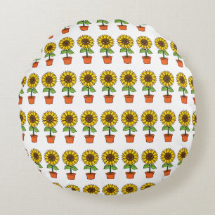 Kawaii Sonnenblume Pflanze in einem Topf Rundes Kissen
