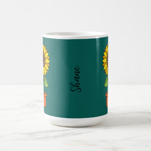 Kawaii Sonnenblume Pflanze in einem Topf Text hi Kaffeetasse