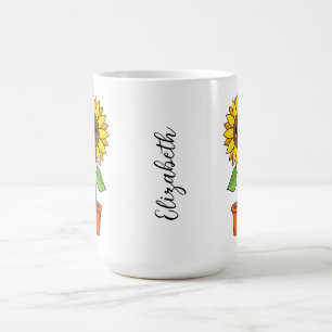 Kawaii Sonnenblume Pflanze in einem Topf Text hi Kaffeetasse