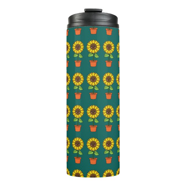 Kawaii Sonnenblume Pflanze in einem Topf Thermosbecher (Vorderseite)