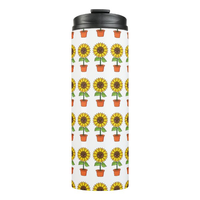 Kawaii Sonnenblume Pflanze in einem Topf Thermosbecher (Vorderseite)