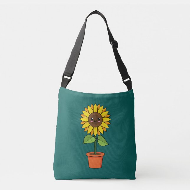 Kawaii Sonnenblume Pflanze in einem Topf Tragetaschen Mit Langen Trägern (Vorderseite)