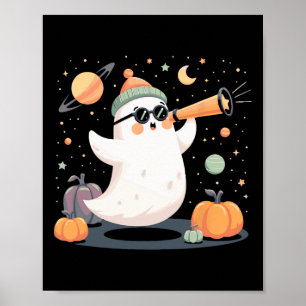 Kawaii Space Ghost Telescope Spooky Halloween Pump Poster