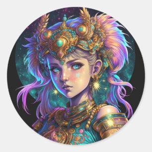 Kawaii Space Warrior Girl Runder Aufkleber