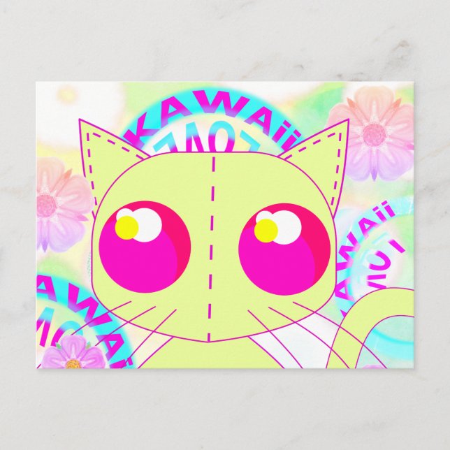 Kawaii-Spielzeug-Katze Gelbe Abbildung Postkarte (Vorderseite)