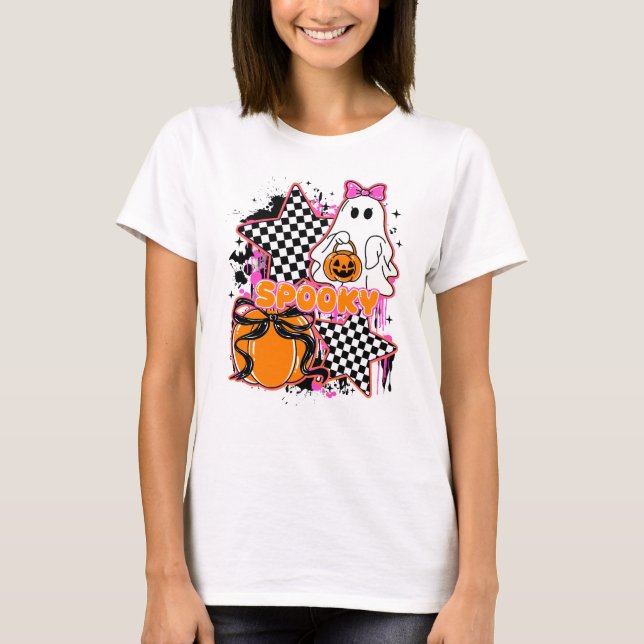 Kawaii Spooky Ghost Y2K Halloween T - Shirt (Vorderseite)