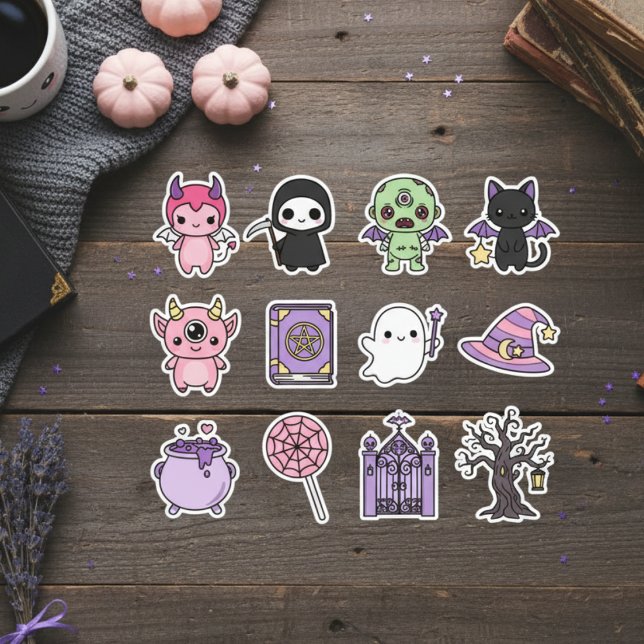 Kawaii Spooky & Niedliches Halloween-Stickerpack Aufkleber (Pastel Monster Mashup Sticker Pack)