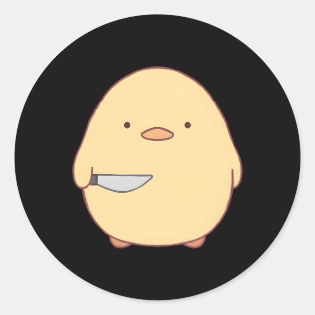 Kawaii Stabby Duck mit Knife Runder Aufkleber (Vorderseite)