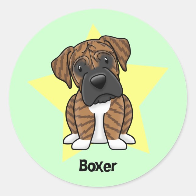 Kawaii Star Brindle Boxer Runder Aufkleber (Vorderseite)