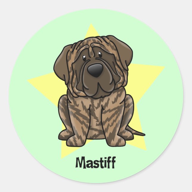 Kawaii Star Brindle Mastiff Runder Aufkleber (Vorderseite)