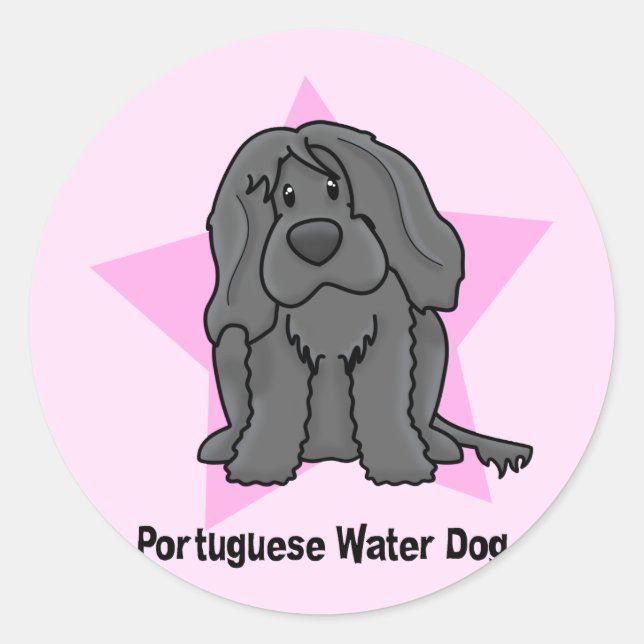 Kawaii Star Portugiesischer Wasserdog Runder Aufkleber (Vorderseite)