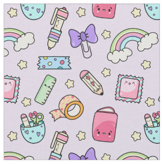 Kawaii Stationery Pattern Fabric Stoff