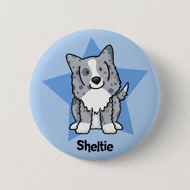Kawaii Stern-Blau Sheltie Button (Vorderseite)