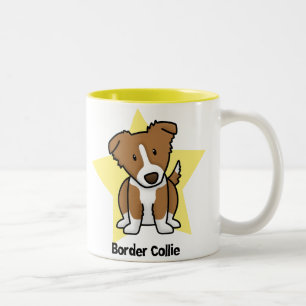 Kawaii Stern-Brown-Border-Collie Zweifarbige Tasse