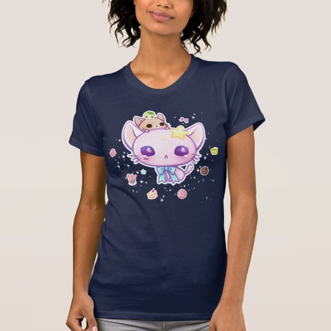 Kawaii Stern Kitty mit niedlichem Kuchen-T - Shirt (Vorderseite)