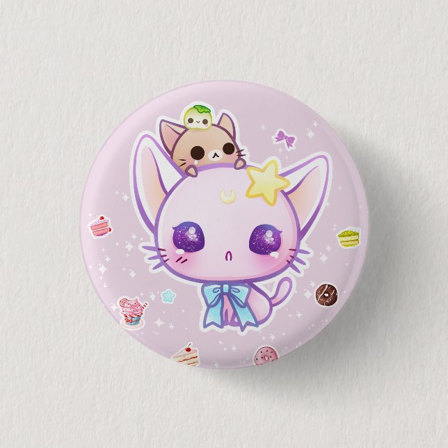 Kawaii Stern Kitty mit niedlichen Kuchen Button (Vorderseite)
