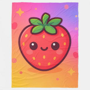 Käwaii Strawberry auf Pastel Gradient Backg lächel Fleecedecke
