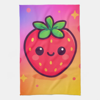 Käwaii Strawberry auf Pastel Gradient Backg lächel Geschirrtuch