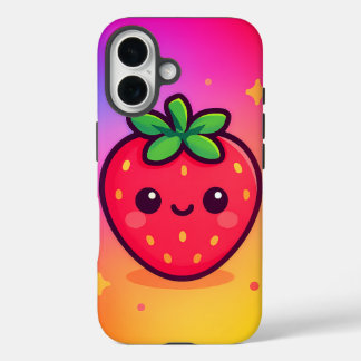 Käwaii Strawberry auf Pastel Gradient Backg lächel iPhone 16 Hülle