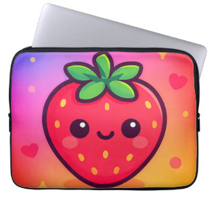 Käwaii Strawberry auf Pastel Gradient Backg lächel Laptopschutzhülle
