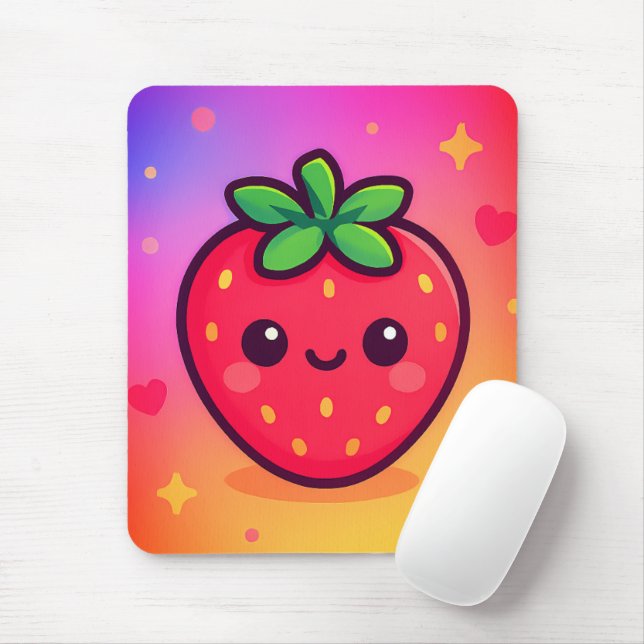 Käwaii Strawberry auf Pastel Gradient Backg lächel Mousepad (Mit Mouse)