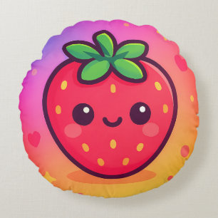 Käwaii Strawberry auf Pastel Gradient Backg lächel Rundes Kissen